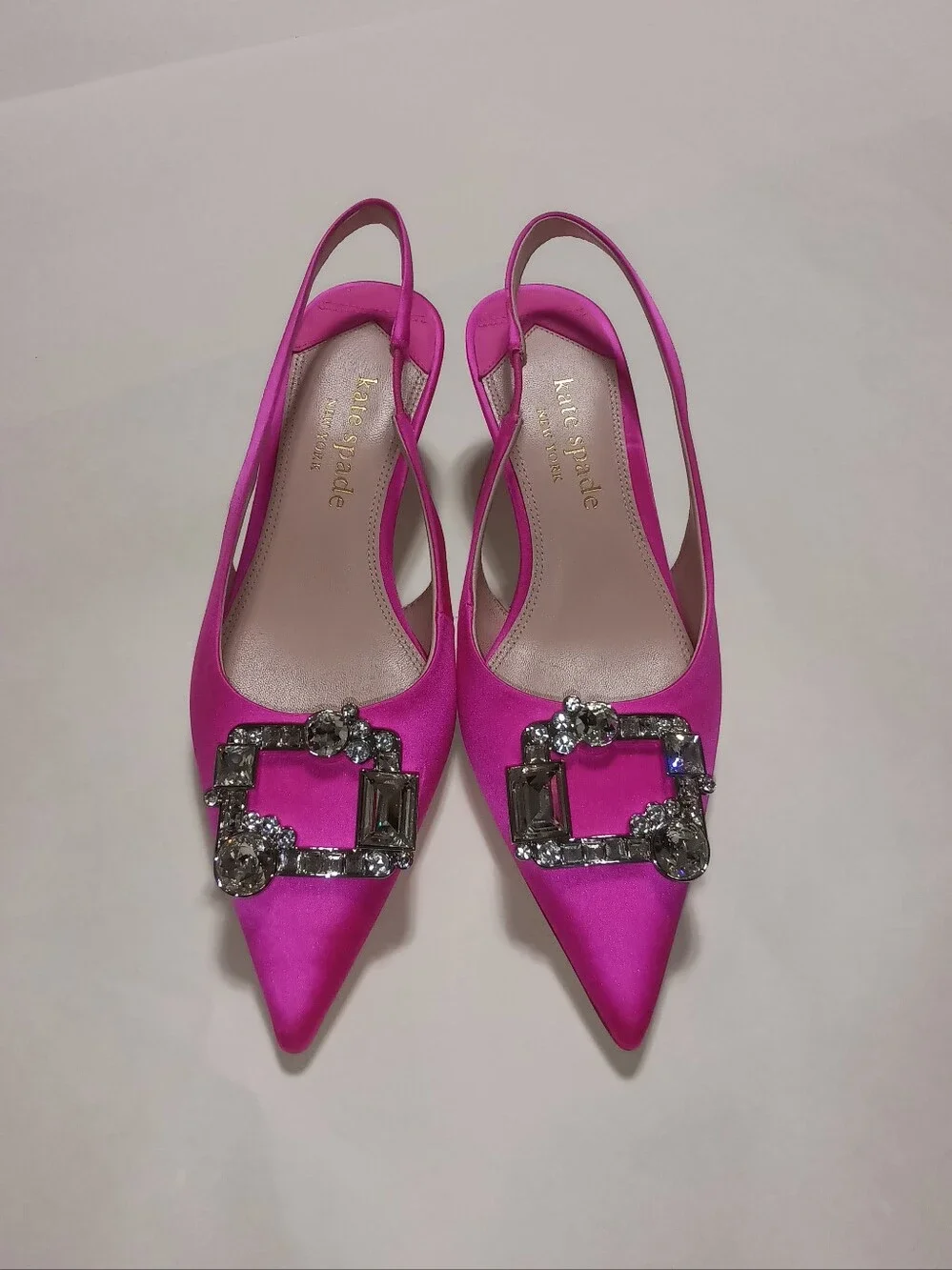 Kate Spade Renata Hot Pink Satin Slingback Pumps With Crystle Buckles Size 7